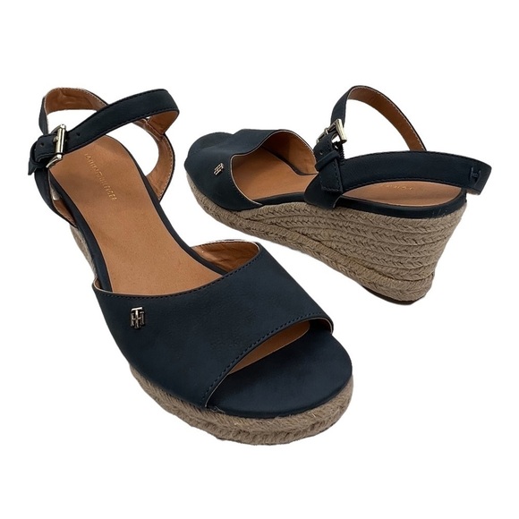 Tommy Hilfiger Blue TWGALLIE Espadrille Platform Wedge Sandals Size 9 Women’s - Picture 1 of 10
